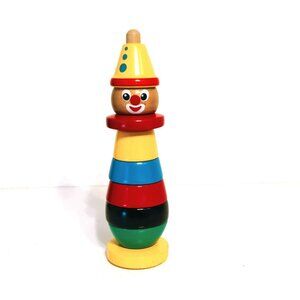Vintage BRIO Sweden Wooden Circus Clown Stacking Toy 8 1/2" Tall